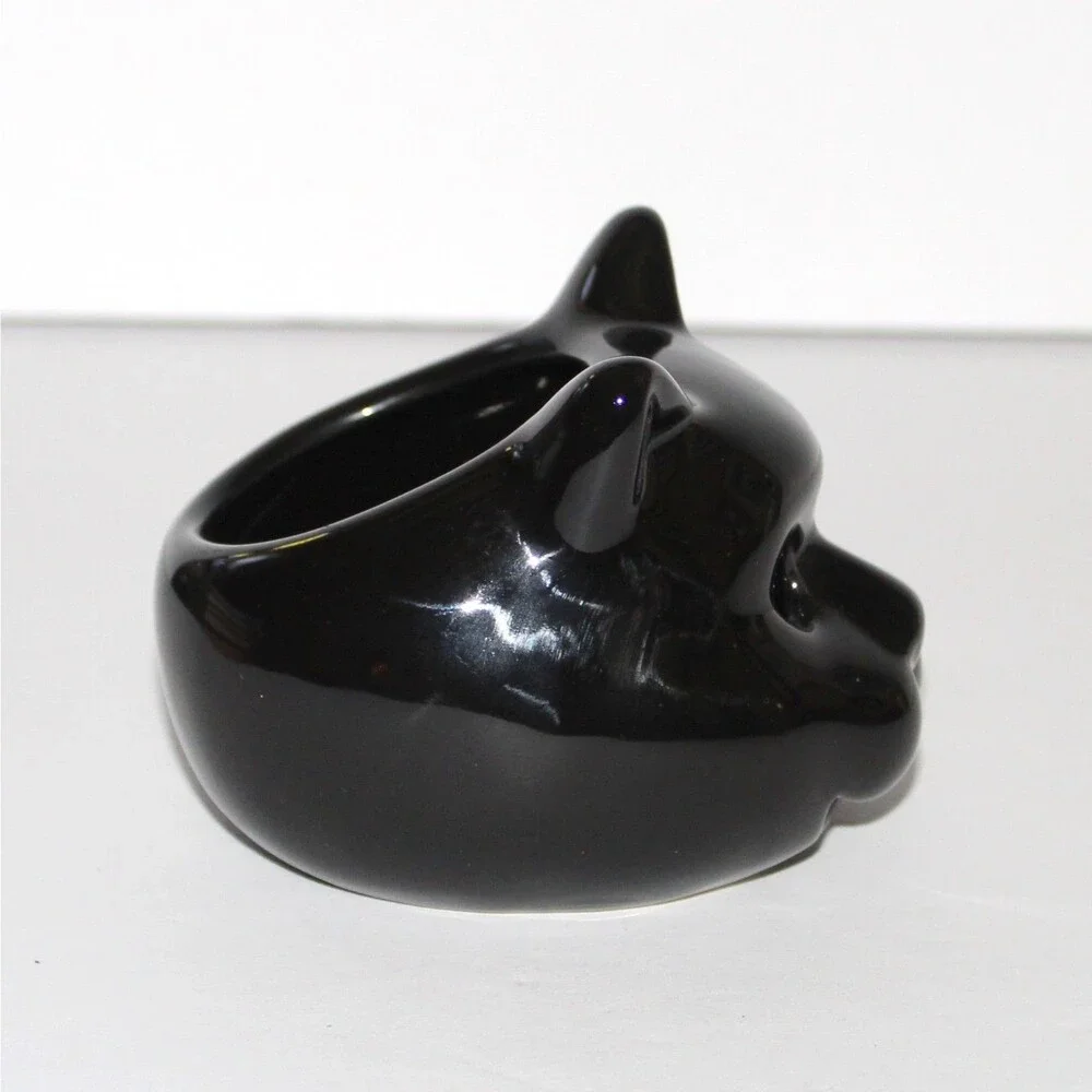 Black Cat Head Candle Holder ceramic tea light halloween
